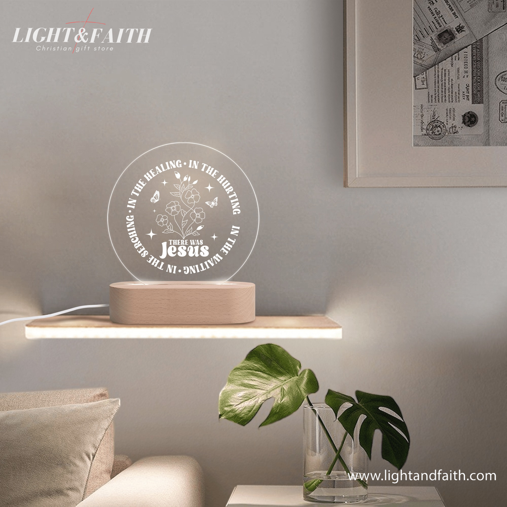 There Was Jesus LED Light, Christian Bible Verse Lamp, Christian Home Decor, Faith Based Decor, Religious LED Light.  NLLAF09